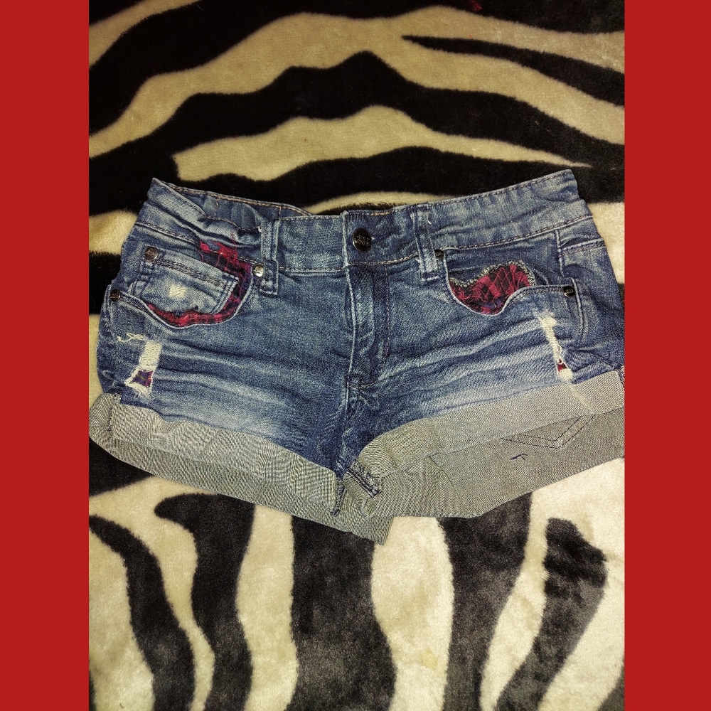 Idle Minds Punk Goth Blue Jean Shorts Plaid Designs